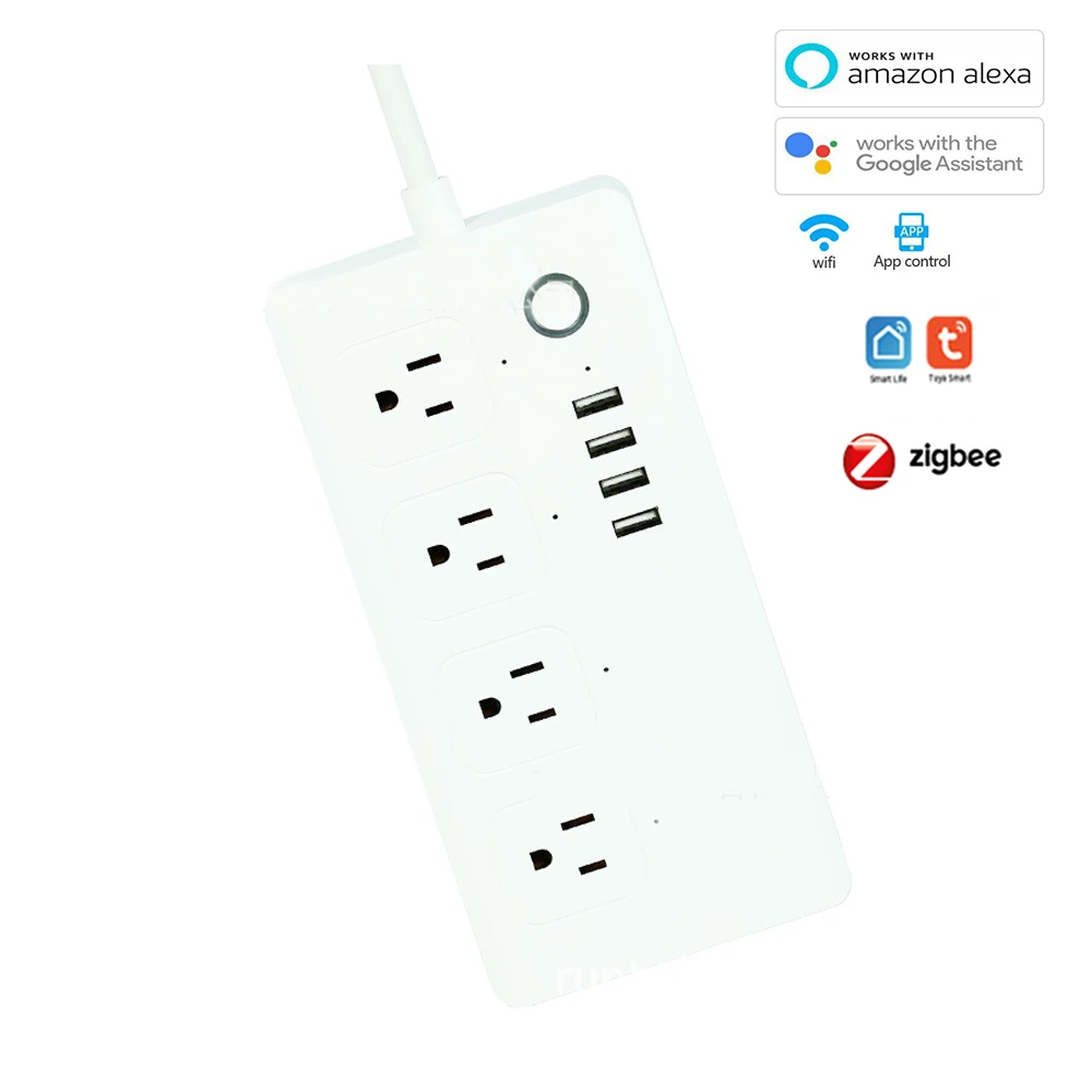 Tuya WiFi US Plug Power Strip With 4 USB  Smart Portable Extension Socket Plug  AC Power Travel Adapter USB Smart Phone Charger