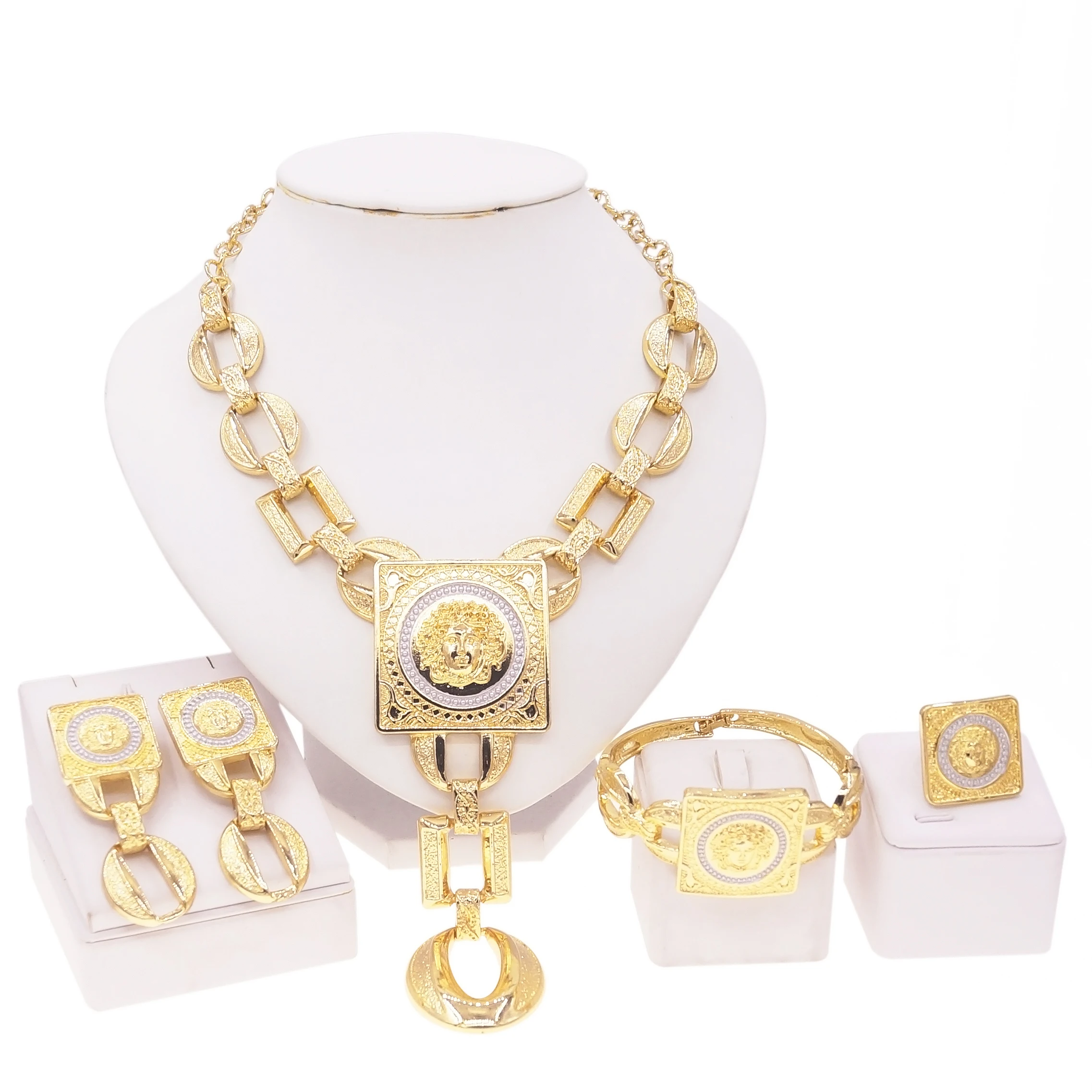 

Jewelry Sets For Women Italian Gold Plated Designer Style Pendant Face Shape Earrings Ring Best Sellers Jewelry Wedding Bijoux