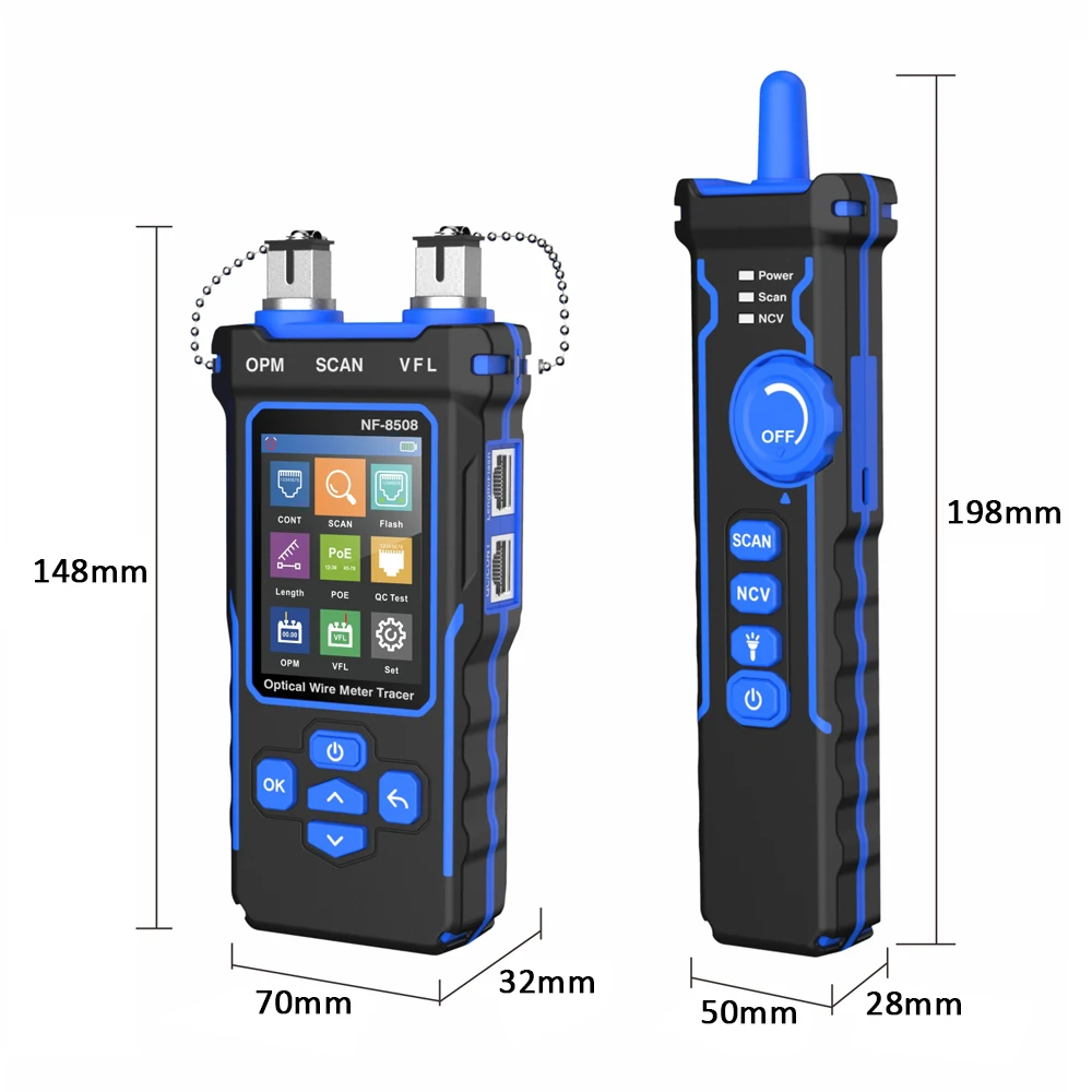 Imagem -06 - Noyafa-lcd Cabo Tester Medir Comprimento Wiremap Poe Testing Vfl e Opm Cat5 Cat6 Rj45 Cabo Locator Ferramentas de Inspeção Nf8508