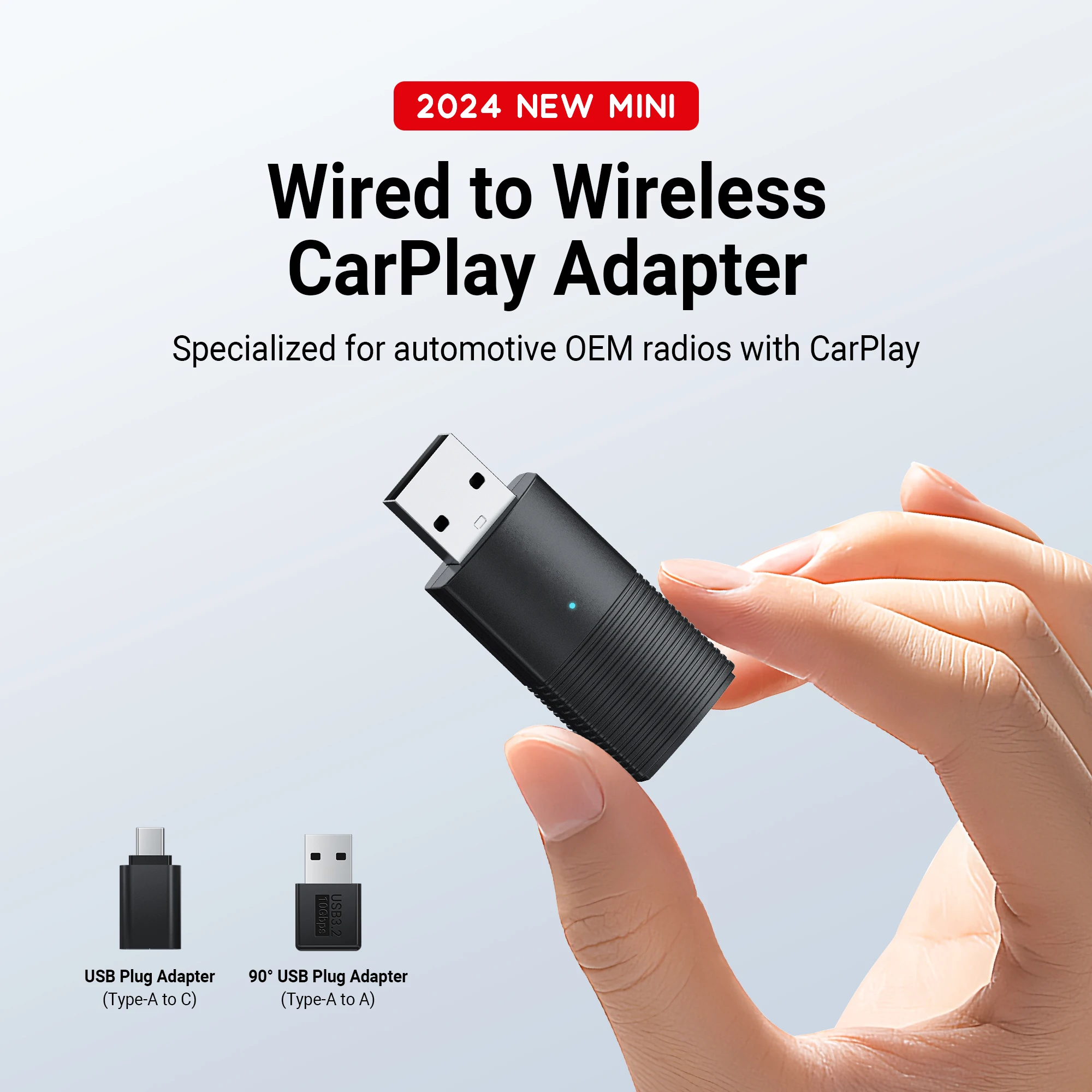 2024 New Ottomotion MINI Wireless CarPlay Adapter for iPhone USB Sticker Car Accessories Convert Wired to Wireless CarPlay