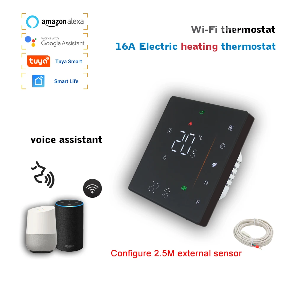 Termostato Wifi Tuya Smart Life para calefacción eléctrica, controlador de temperatura de suelo cálido para el hogar, funciona con Alexa Google home