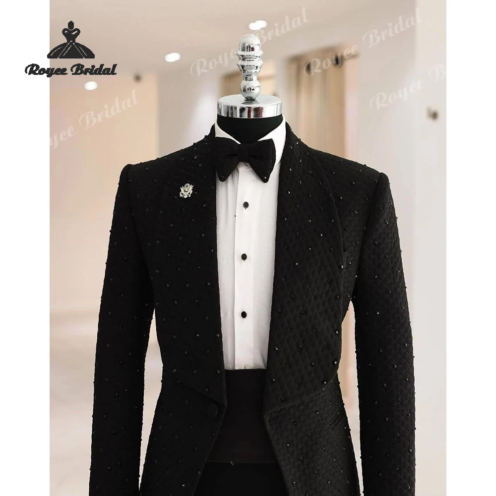 Garnitur męski dwuczęściowy, zdobiony koralikami, zapinany na jeden guzik, na wesele 2026, z kołnierzem szalowym, formalny, wieczorowy, na studniówkę, szyty na miarę, trajes para hombre