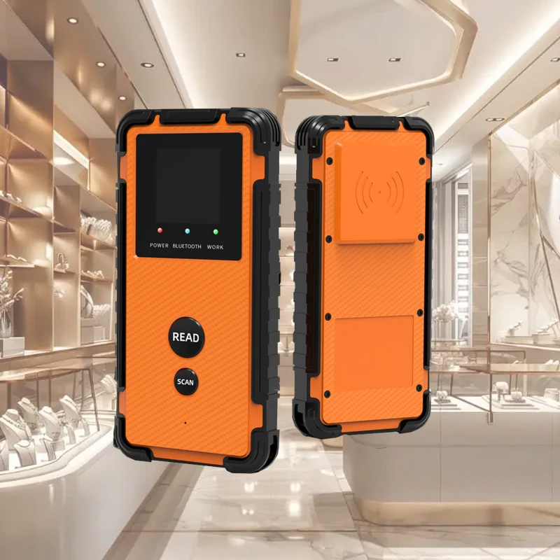Lettore UHF portatile arancione nero ISO18000-6C/EPC C1G2 tipo-c IP65 Lungo raggio fino a 20 m USB/inventario bluetooth Lettore RFID UHF