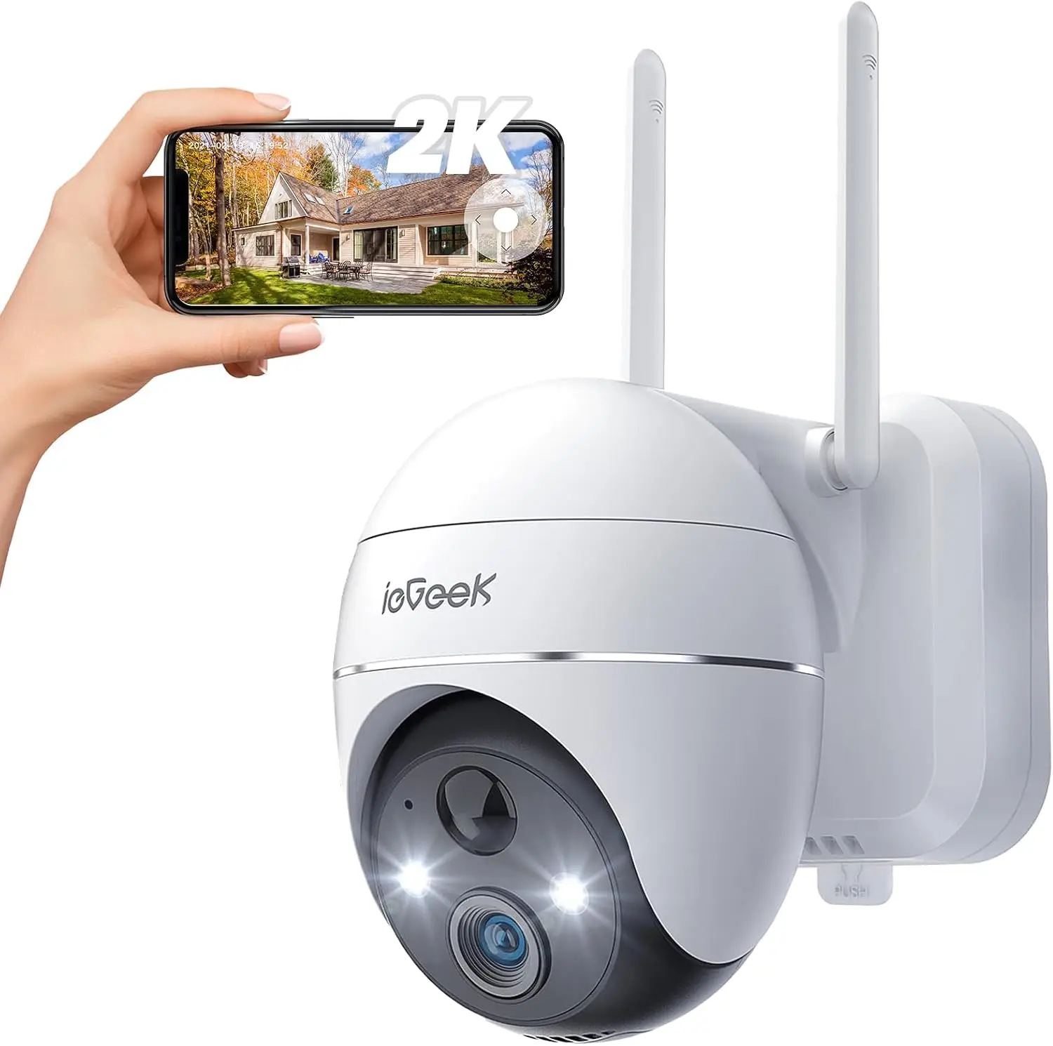 IeGeek 2K PTZ 355 °   Caméra de sécurité sans fil pour extérieur avec vision nocturne couleur, systèmes de caméras CCTV, caméra Wifi PTZ, détection de mouvement, sirène, projecteur, interphone vocal