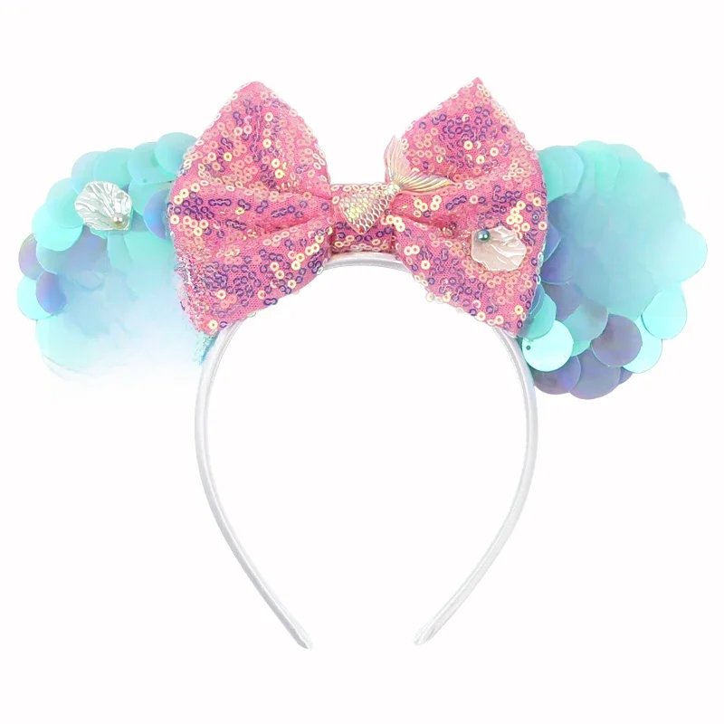 Bandeau oreilles de souris sirène pour filles, 5 pouces, avec nœud, pour fête d'enfants, Cosplay, accessoires pour cheveux, artisanat, nouvelle collection 2024