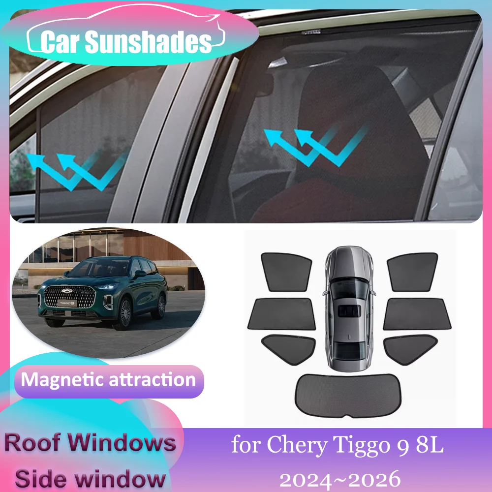 

Автомобильные магнитные солнцезащитные козырьки для Chery Tiggo 9 8L 2024 ~ 2026, солнцезащитный козырек на крыше, накладка на лобовое стекло, занавеска на крыше, аксессуары