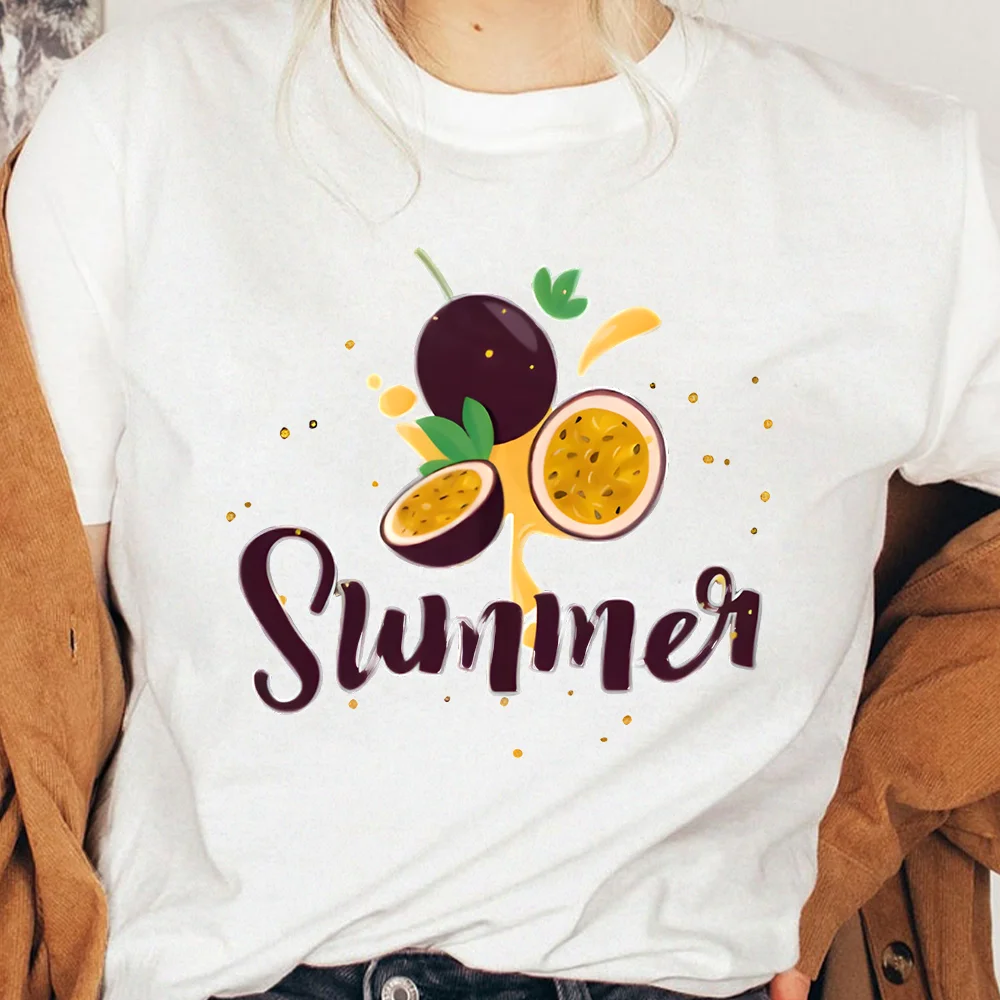 

Летняя футболка Passion Fruit, белая футболка Juicy Passion Fruit, повседневная свободная футболка с короткими рукавами и тропическими вибрами, удобный топ