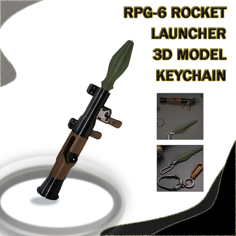 

RPG-6 Rocket Launcher 3D Model Keychain Mini Anti-Tank Bazooka Tactical Pendant Portable Bazooka Keychain Toy Kids Gifts