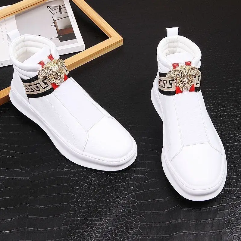 

2026 New Men's White High-Top Casual Shoes Luxury Ornament Slip-On Platform Sneakers Non-Slip Comfortable Fashion Walking