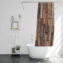 1 wooden board pattern polyester material shower curtain waterproof cloth, thickened anti mold partition curtain, bathroom water