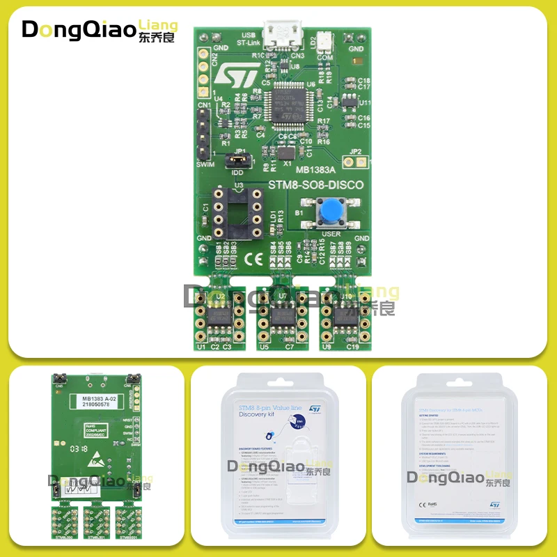 For the STM8-SO8-DISCO Discovery Kit: STM8L001J3, STM8L050J3, and STM8S001J3 MCUs