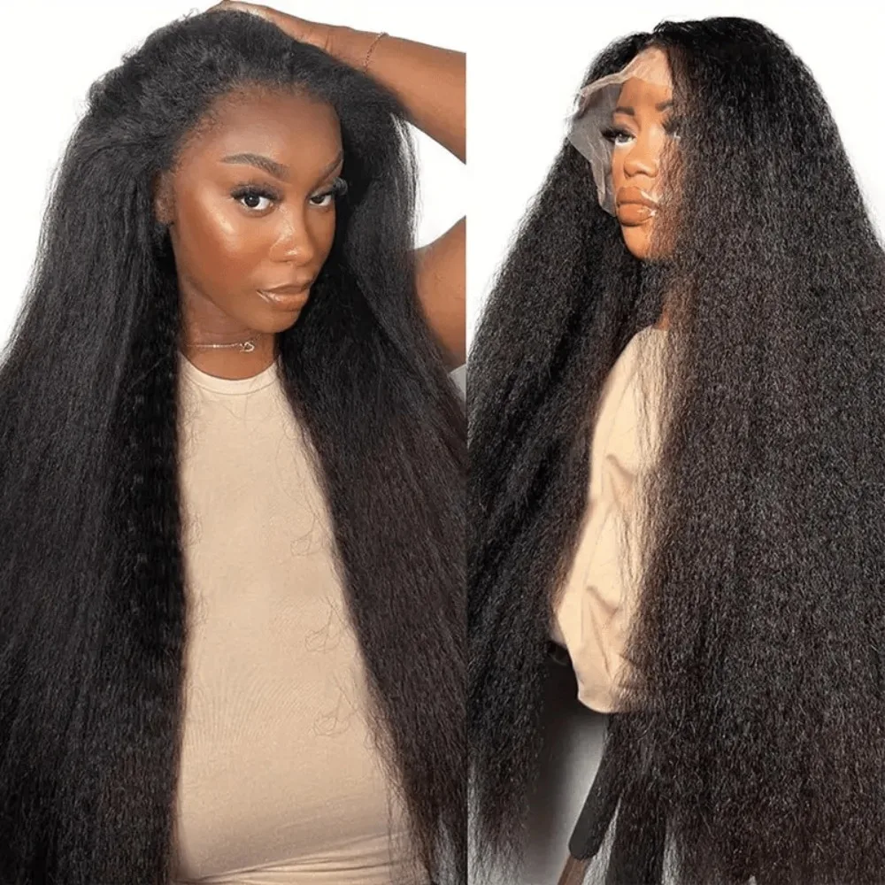 

Curly Straight Hair Lace Front Yaki Straight Hair 13x4 Lace Front Top Brazilian Real Hair Women's Wig Pre-plucked with Baby Hair