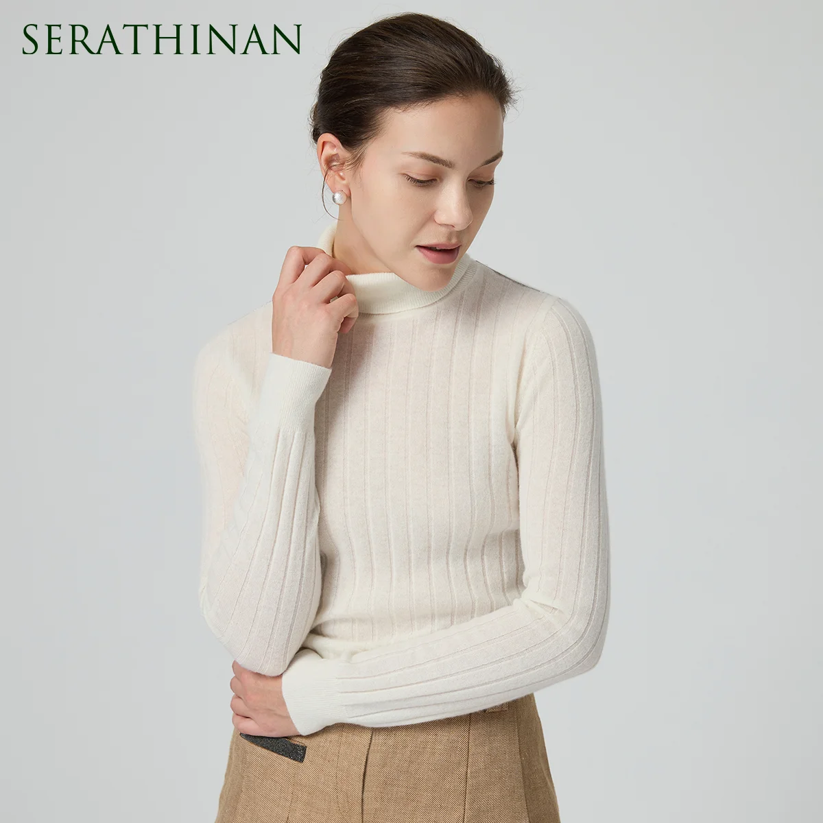 

BY3521239 Роскошный женский кашемировый свитер с высоким воротником, мягкий трикотаж в рубчик, облегающий пуловер с высоким воротом, зимний трикотаж