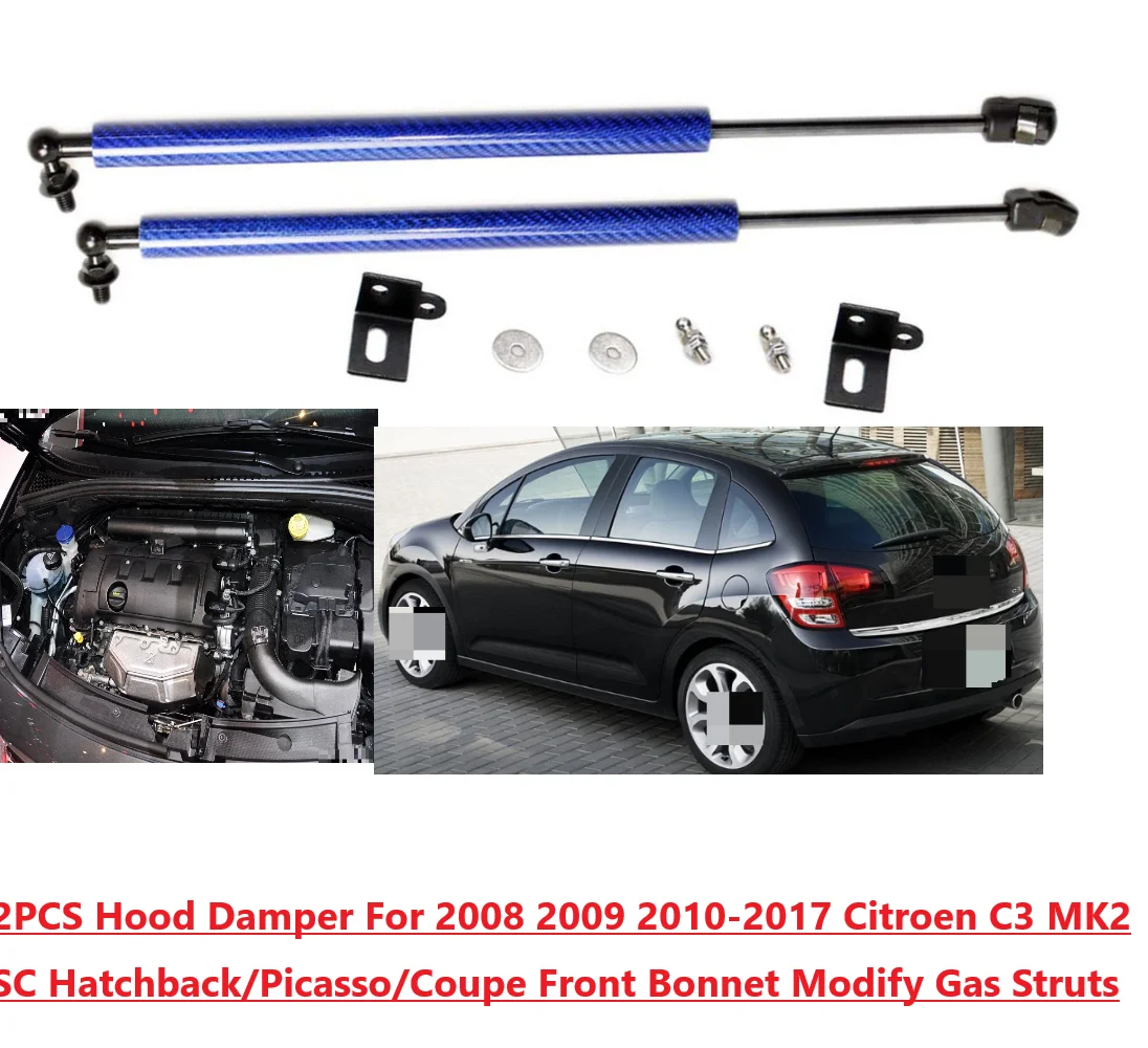 

2PCS Hood Damper For 2008-2017 Citroen C3 MK2 SC Hatchback/Picasso Front Bonnet Modify Gas Struts Lift Support Shock Piston Rods