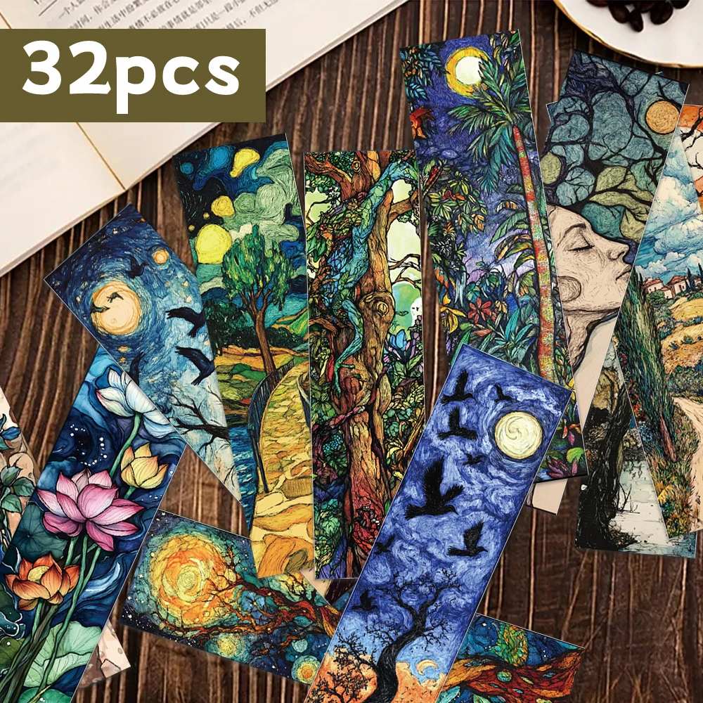 32 piezas, marcapáginas de paisaje de pintura al óleo de Van Gogh para profesores, lectores y amantes, regalos, fiestas, cumpleaños