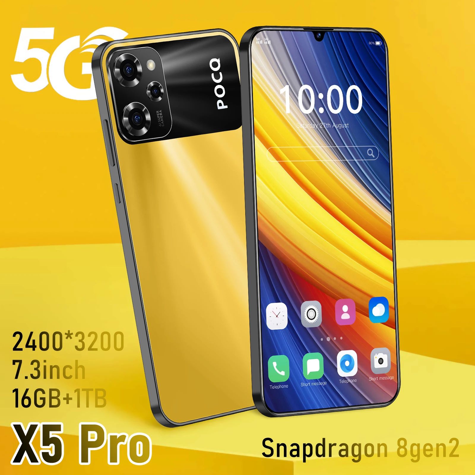 HOT 2025 NEW Mobile Phone X5 Pro 7.3 HD Screen SmartPhone 16G+1T 5G Dual Sim Celulares Android Unlocked 108MP 6800mAh Cell Phone