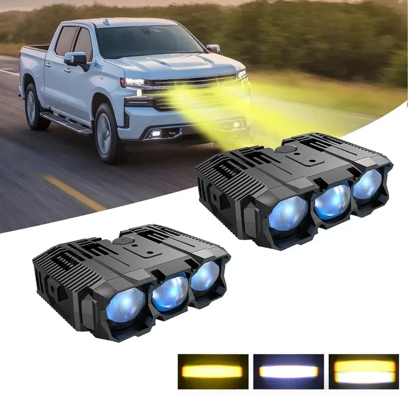 2 Pack Front Grill LED Auxiliary Lights, White Amber Hi/Lo Beam Fog Lamp, Super Bright High-Output, Waterproof, Fits Truck Motorcycle ATV UTV SUV Tractor Boat