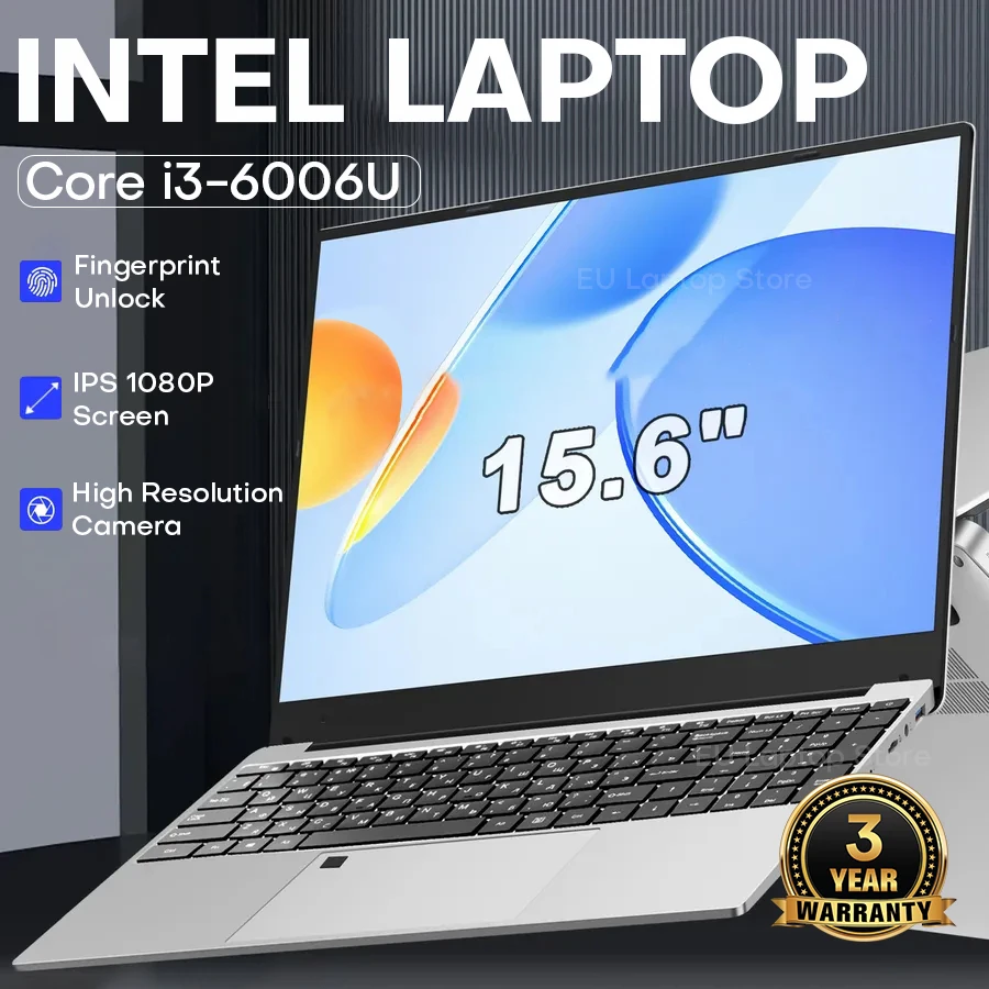 Xiaman 2026 15,6 inch draagbare laptopcomputer, 16GB RAM, 1TB SSD, Intel Core i3, Office, Windows 11, notebook pc met verlichte vingerafdruksensor