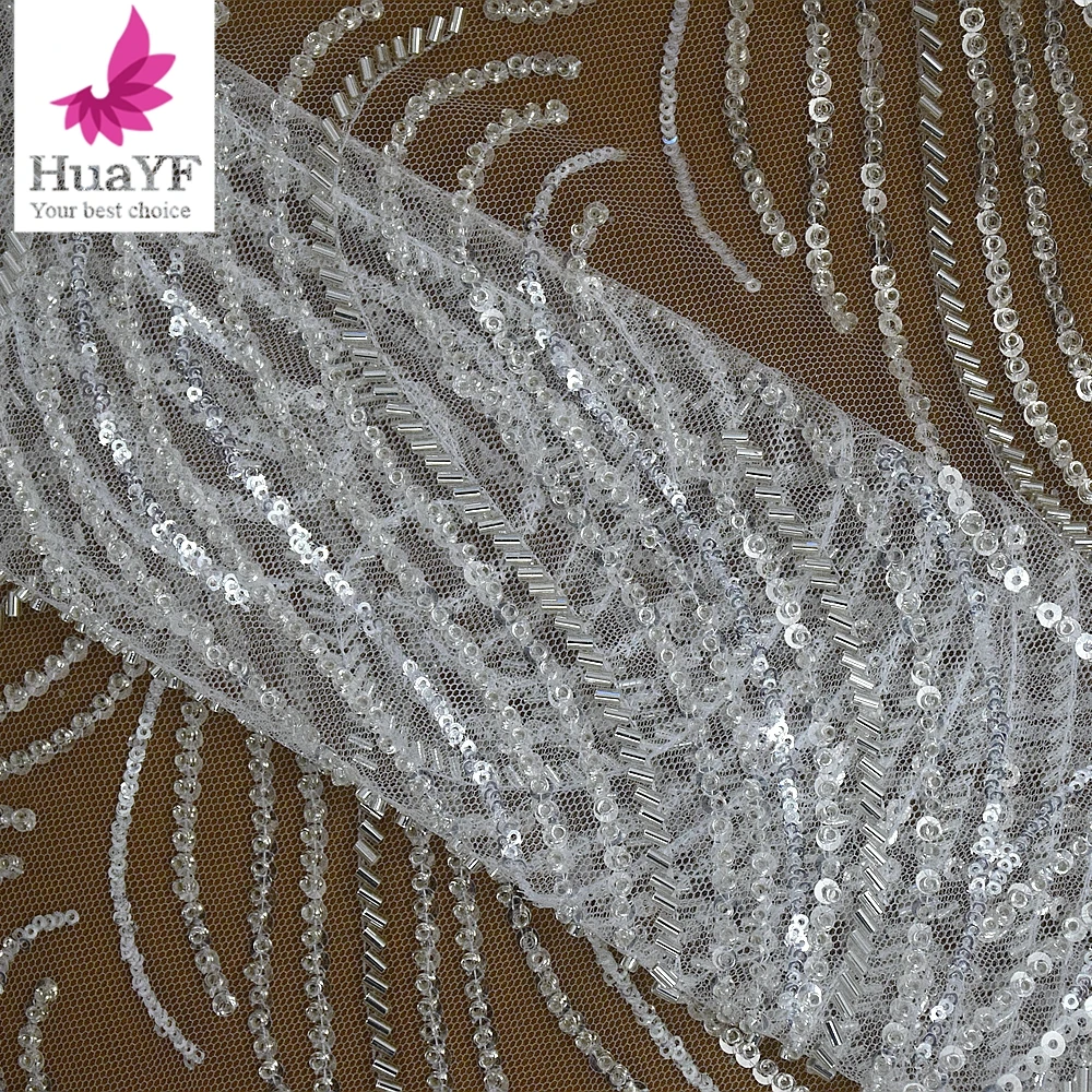 2022 High-end Luxury Heavy Sequin Beaded Mesh Embroidery Lace Fabric Wedding Dress HY1972-1