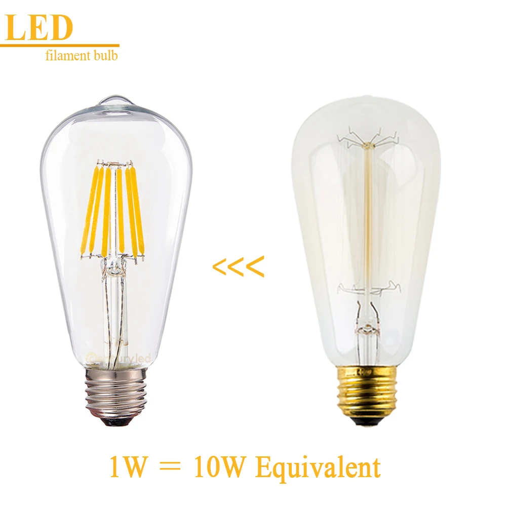 E27 220V Vintage LED Bulbs Lamp ST64 6W Gold Tint 2200K Chandelier Night Lamp Vintage LED Filament Light Bulb Dimmable for house