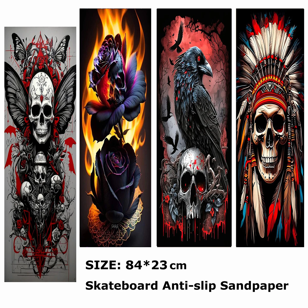 

Cool Skull Warrior Pattern Electric Scooter Anti-slip Sticker Sandpaper Skateboard Grip Tape Sheet 84*23cm