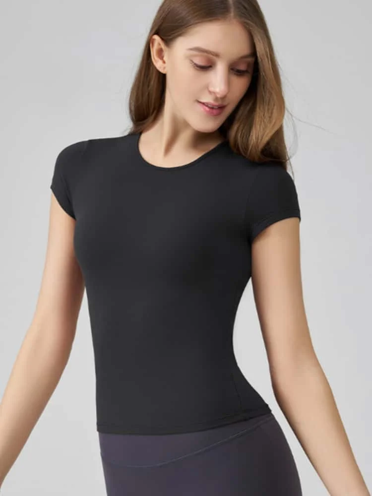 

Women's Summer "Naked-Feel" Yoga & Running T-Shirt – Breathable, Quick-Drying, High-Stretch, Slim-Fit & Waist-Defining