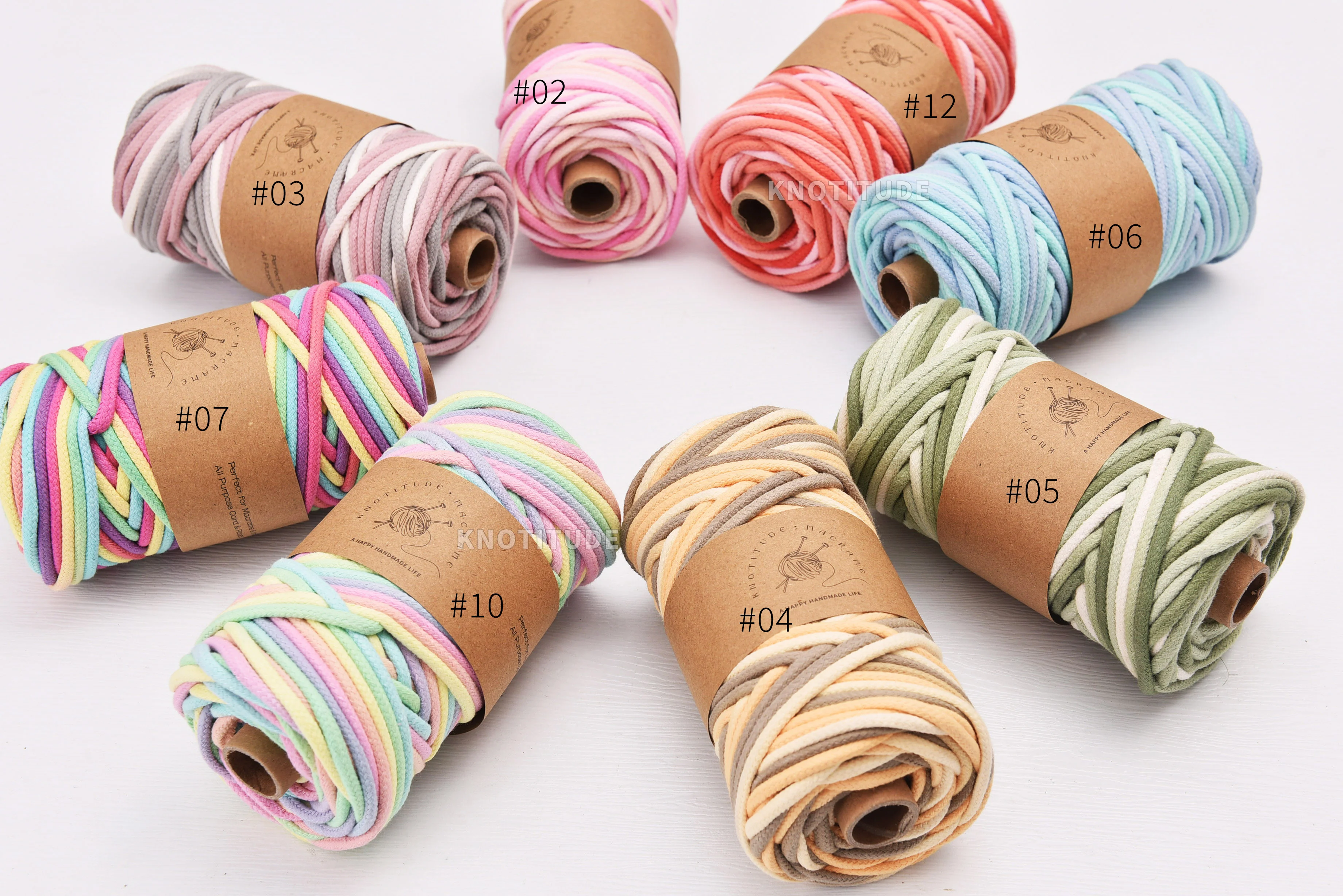 

Multi colored Pastel 4.5mm Cotton Braid Cord Macrame cord 90meters Doorbell making Wall hanging decoration & Doorbell Making
