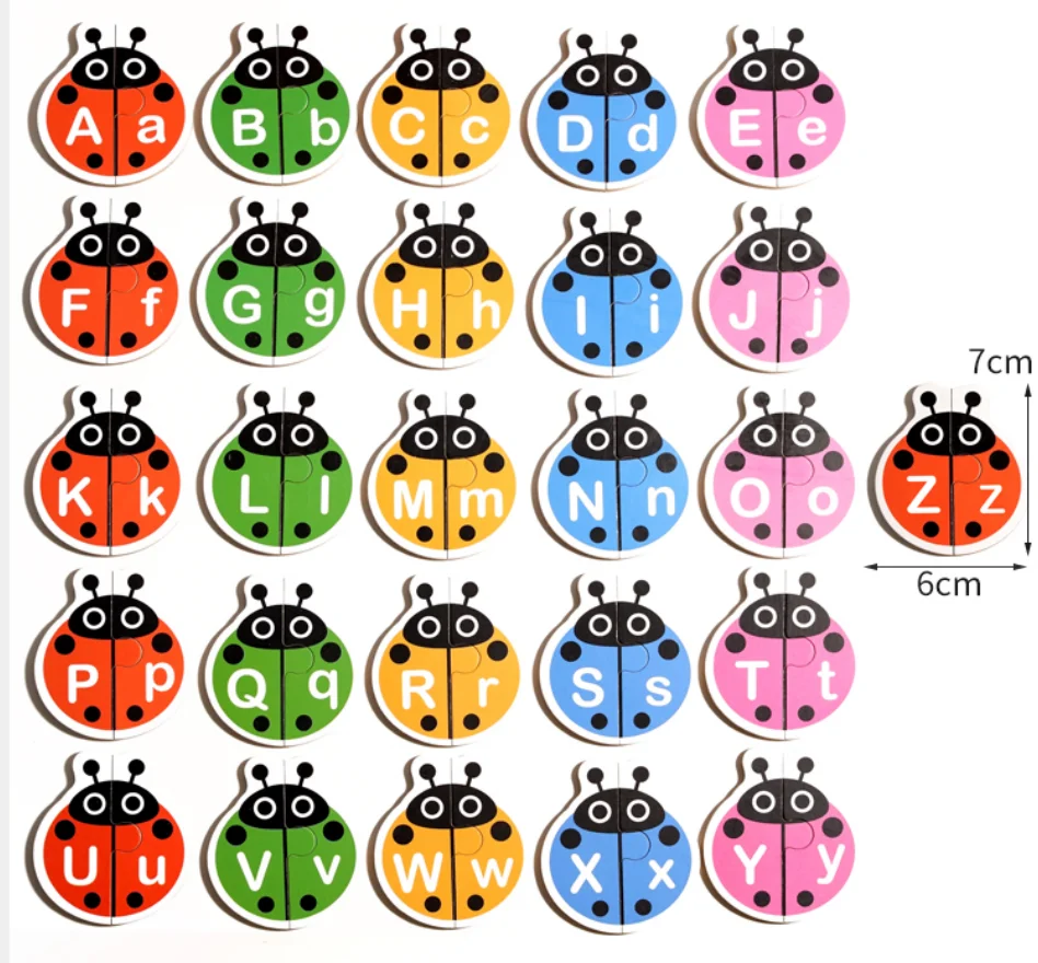 Montessori Matching Letters Fine Motor Toy Wooden Words Pairing Early Educational Toy Ladybug Cards Color Sorting Toys for Kids