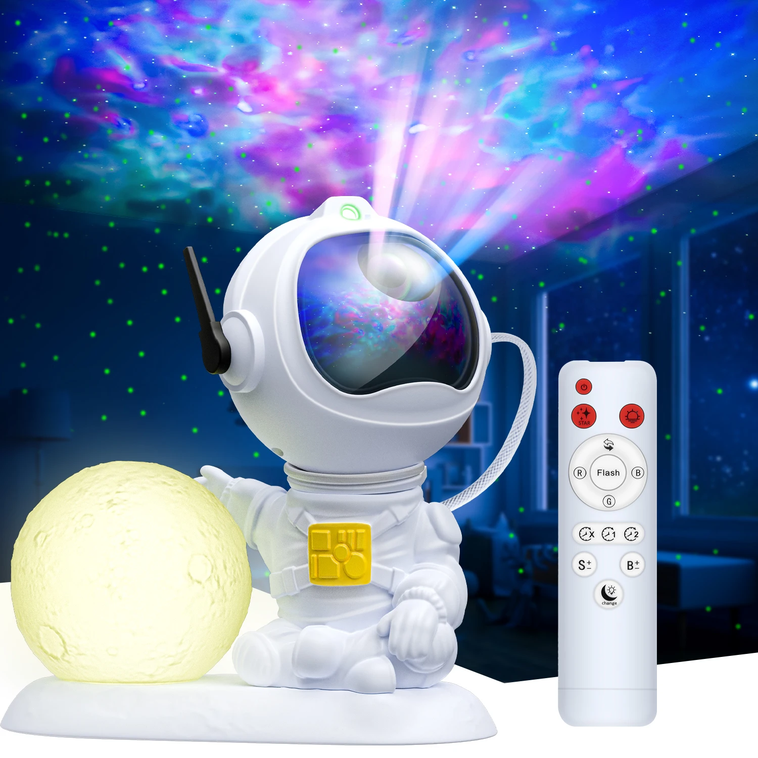 Astronaut Galaxy Projector Galaxy Projector Stars Ceiling Projector with Children's Night Light 9 Modes 360° Rotation Remote Con