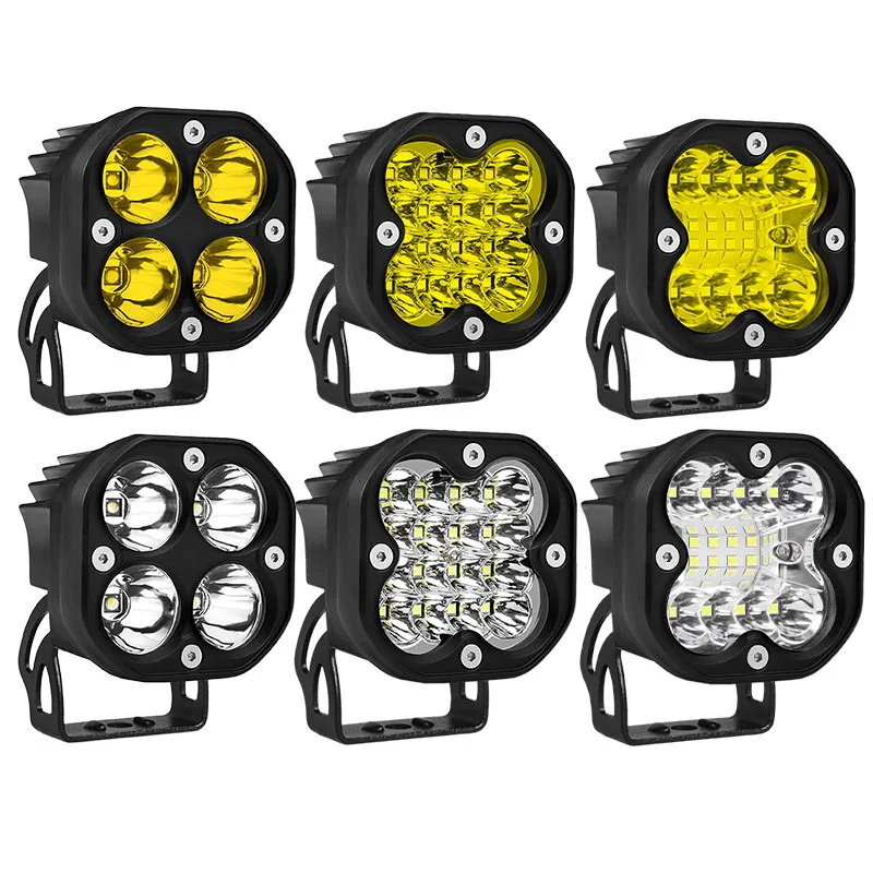 

3-дюймовая светодиодная рабочая фара квадратная, желто-белая, для автомобиля, мотоцикла, внедорожников 4x4, противотуманная лампа, автомобильные аксессуары, 12В 24В