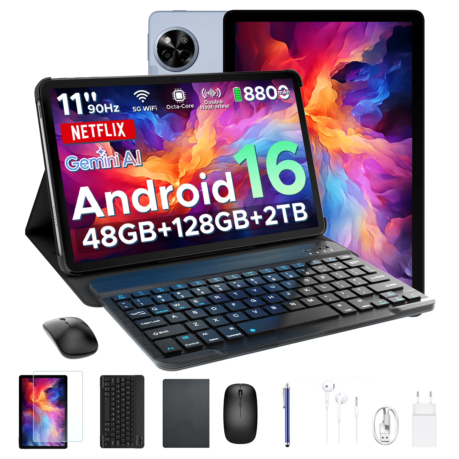 Aorlym P11 Android 16 Tablet PC 11 inch 120Hz Gemini AI Tablet 48GB RAM+128GB ROM 8800mAh Batterij/18W WiFi 5G Widevine L1 Ondersteuning