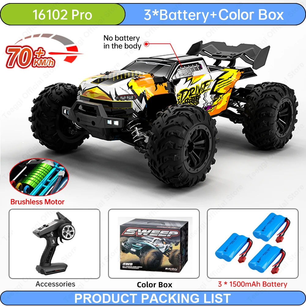 Teeggi 16102 PRO Hochgeschwindigkeits-RC-Auto, 70 km/h, Allradantrieb, Offroad, Drift, professionelles Rennauto, 16101 50 km/h, Monstertruck, Spielzeug, Geschenke