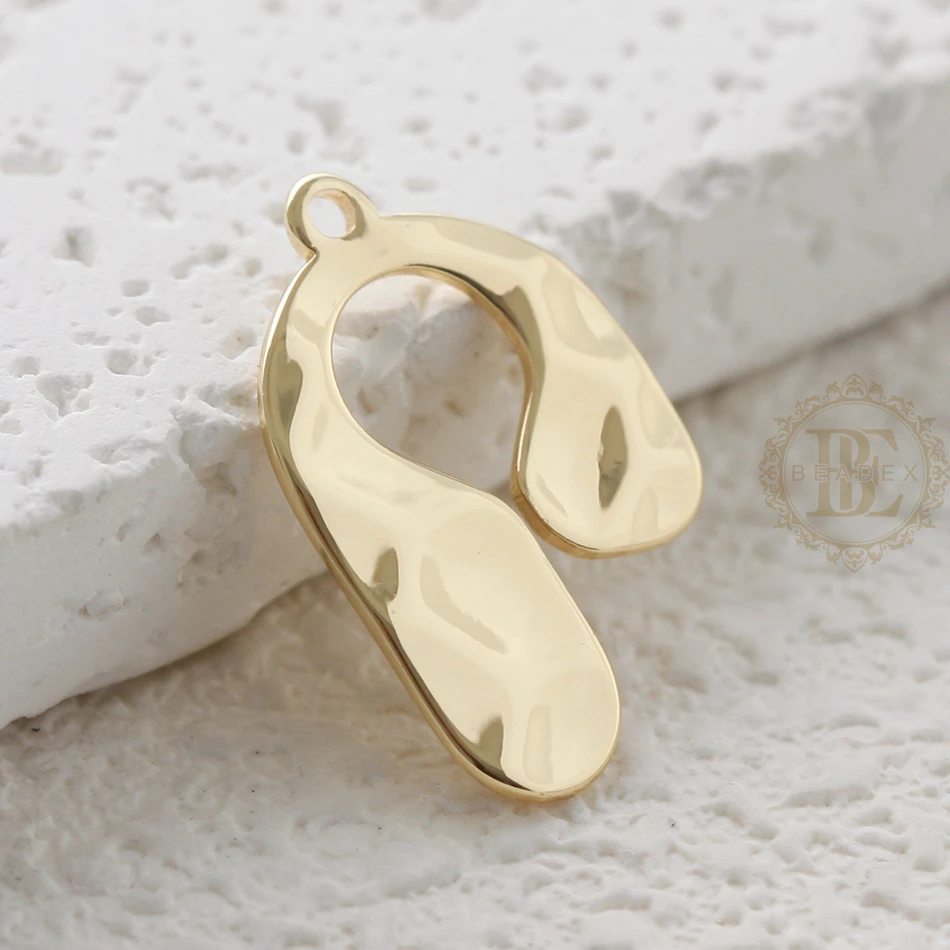 Premium Plated Solid Brass Single Side Hammered Irregular Charm - 17.9x11.7mm (4890C-8)