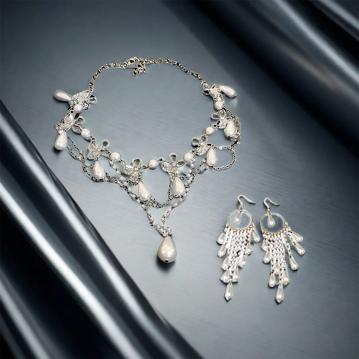 Ladies Wedding Noble Jewelry, Pearl Flower Necklace Earring Set, Elegant Jewelry as a Holiday Gift Suitable for Daily Wear