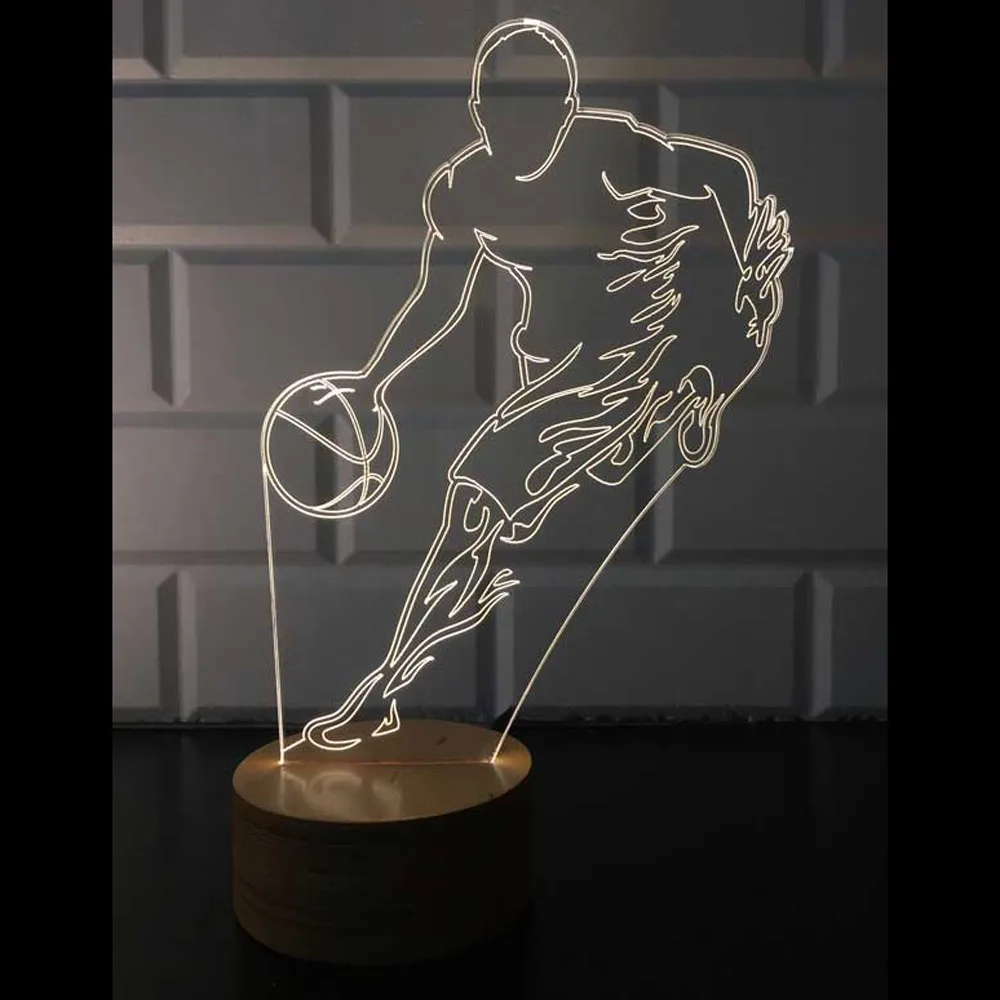 Basketball Player 3D Illusion Acrylic LED Night Light Xmas Christmas Party Decoration Wedding Decoration Table Lamp Desk Lamp