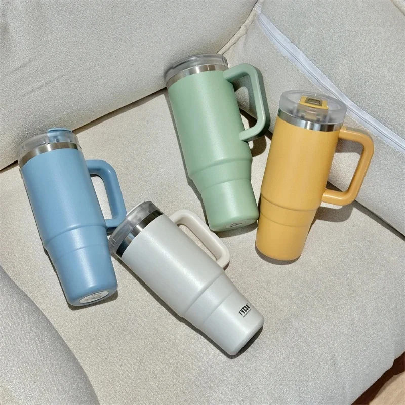 900/1200 ml Tyeso Edelstahl Vakuumbecher Auto Isolierte Kaffeetasse mit Griff Outdoor Bergsteigen Tragbarer Wasserbecher