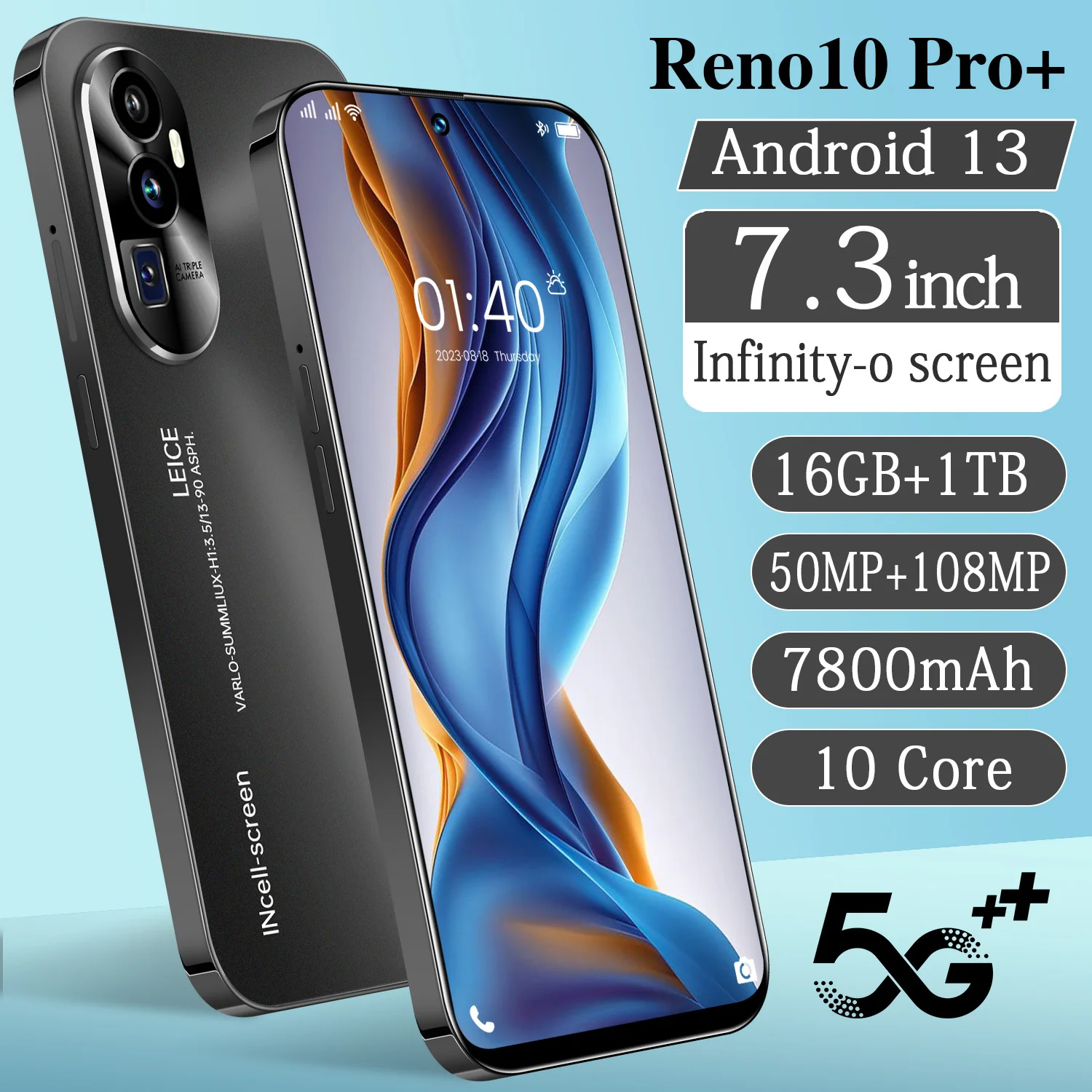 

Global Version 2025 New Reno 10 Pro+ Smartphone 7.3 inch Full Screen 5G Cell Phone 16TB+1TB 7800mAh Mobile Phones 108MP Celulare