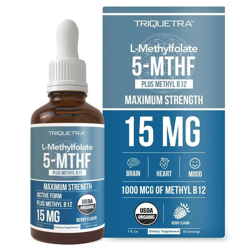 

L Methyl Folate 15mg + B12 Cofactor – Organic, Berry Flavor, Professional Strength, Liquid Active 5-MTHF Form, Supports Mood, M