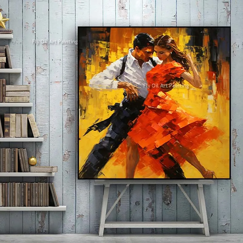 Tango Canvas Wall Hand Painted Oil Painting Romance Dance Wall Art Romance Couple Dancing Couple Canvas for Home Decor Unframed