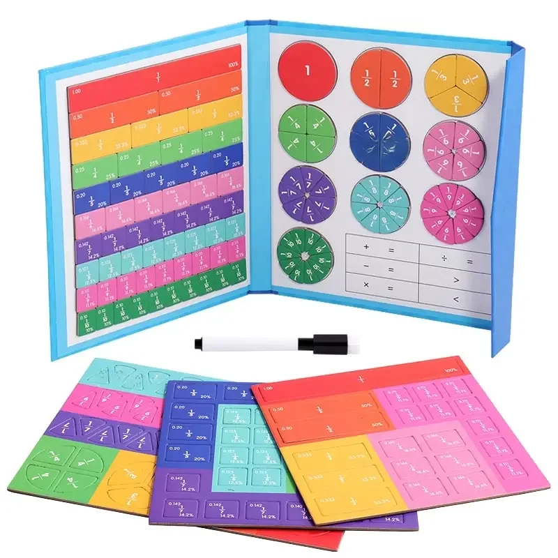 Puzzles à fractions magnétiques pour maîtrise des mathématiques, illumination Montessori avec un aide pédagogique arithmétique amusante, jouets éducatifs cognitifs