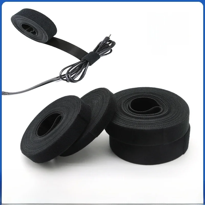5 m/rouleau noir réutilisable auto-adhésif attaches de câble boucle Bundle Nylon sangle organisateur Clip support de fil gestion ruban de fixation bricolage