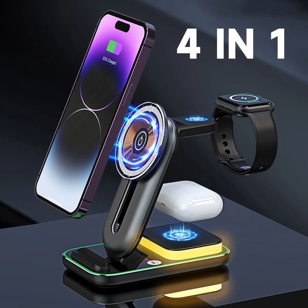 3 IN 1 Night Light Qi Wireless Charger Stand For Apple Watch iPhone 14 13 12 11 Pro Max 13 12 Mini Samsung S23 S22 Fast Charging