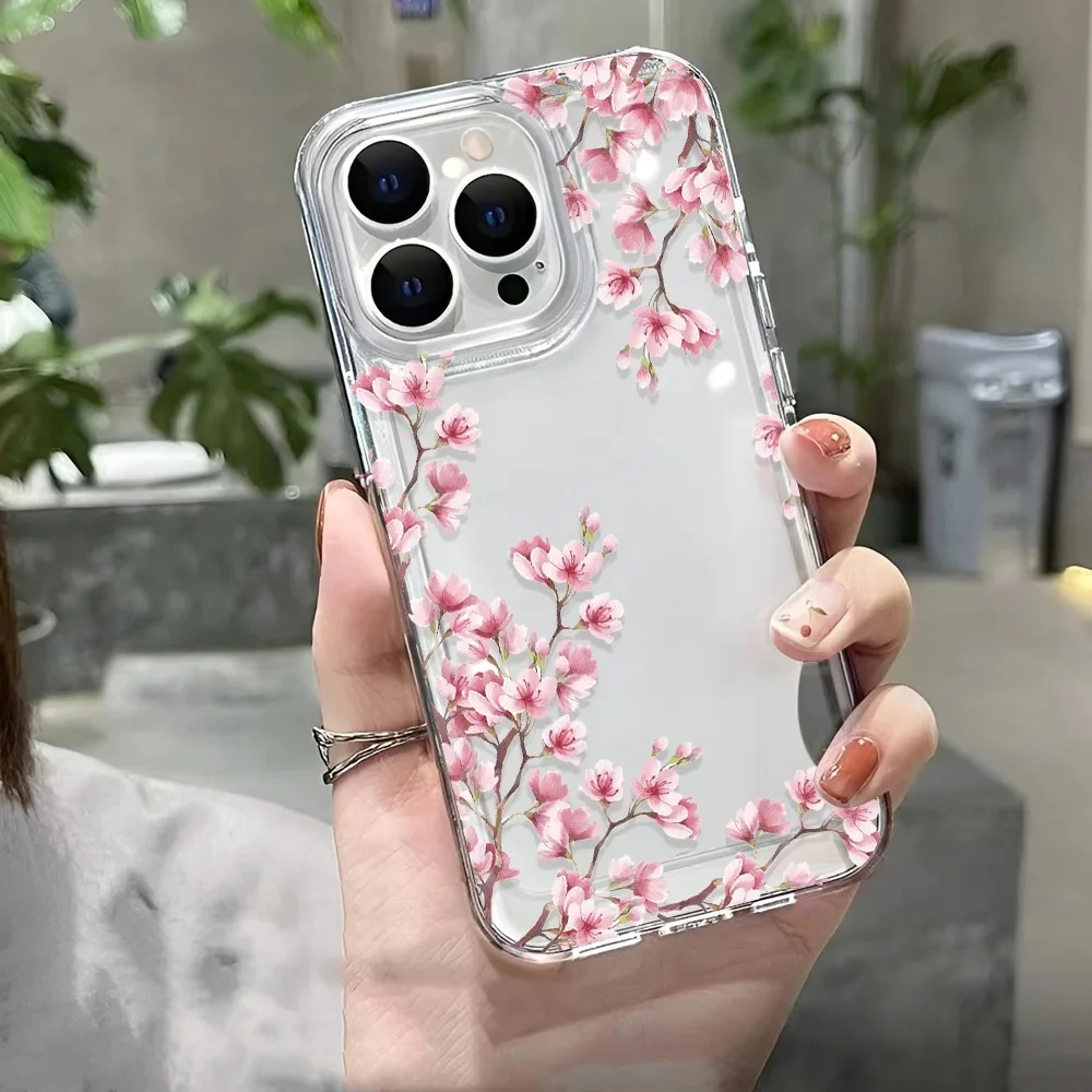 Coque de téléphone transparente à fleurs pour filles, étui rigide antichoc pour iPhone 16 15 14 13 12 11 Pro Max 16 Plus