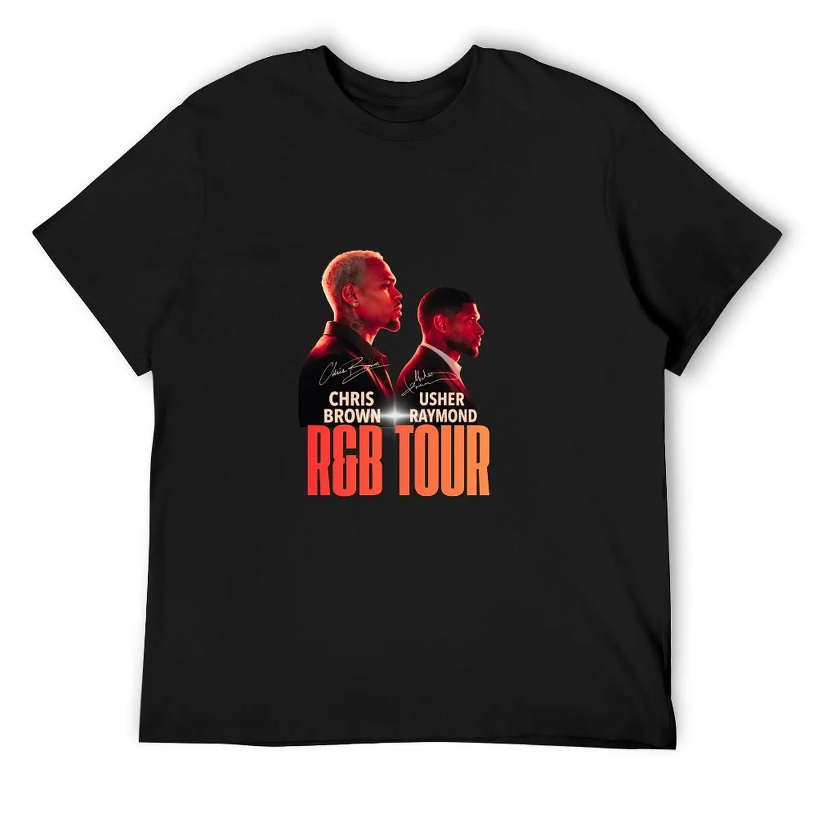 Red Gradient Chris Brown Usher Raymond R&B Tour Signature Portrait T-shirt Unisex Hip Hop Concert Cotton Casual Short Sleeve