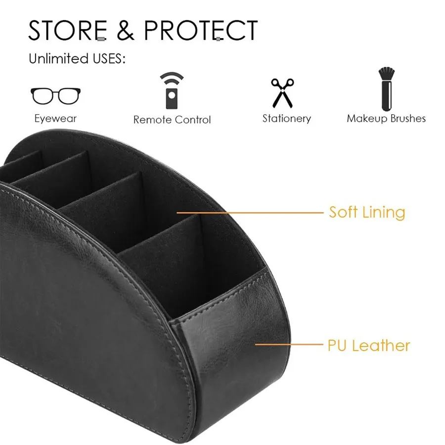 1Pc 5 Grid PU Leather Desktop Organizer, Remote Control Phone Storage Box Makeup Brush Holder for Home Office Desk view 5