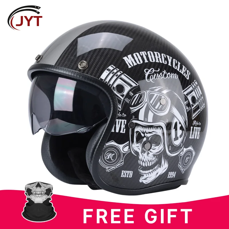 

3K Ultra Light Carbon Fiber Open Face Helmet 3/4 Motorcycle Helmets for Men Four Seasons Cascos Para Motos DOT Approved