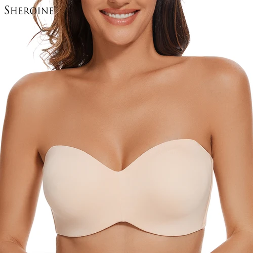 Sheroine-Sujetador sin tirantes para mujer de talla grande, Push Up, aros sin costuras para pechos grandes, soporte alto y suavizante sin relleno
