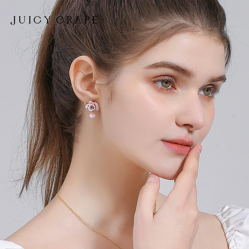 JUICY GRAPE New Fashion Jewellery Rosebush Earrings S925 Silver Pin 18K Gold Plated Enamel Handmade Suitable for Wedding