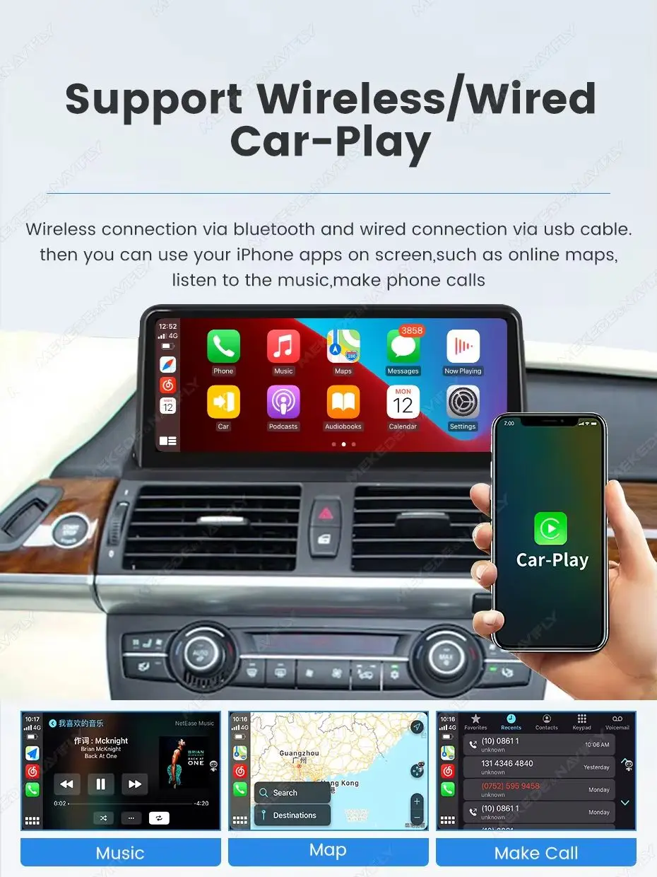 MEKEDE 10,25 Zoll Linux-System Touchscreen-Autoradio mit Wireless Carplay und Android Auto für BMW X5 E70 X6 E71 E72 2007-2014, CCC CIC WIFI BT Multimedia-Player, WIFI BT GPS-Navigation, Touchscreen,