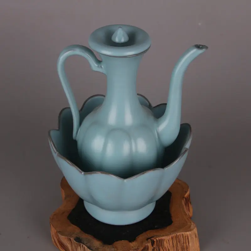 Song Dynasty Style Old Ru Kiln Blue Glaze Wine Warmer with Spur Marks Five Famous Kilns Style Chinese Home Decor Collectible